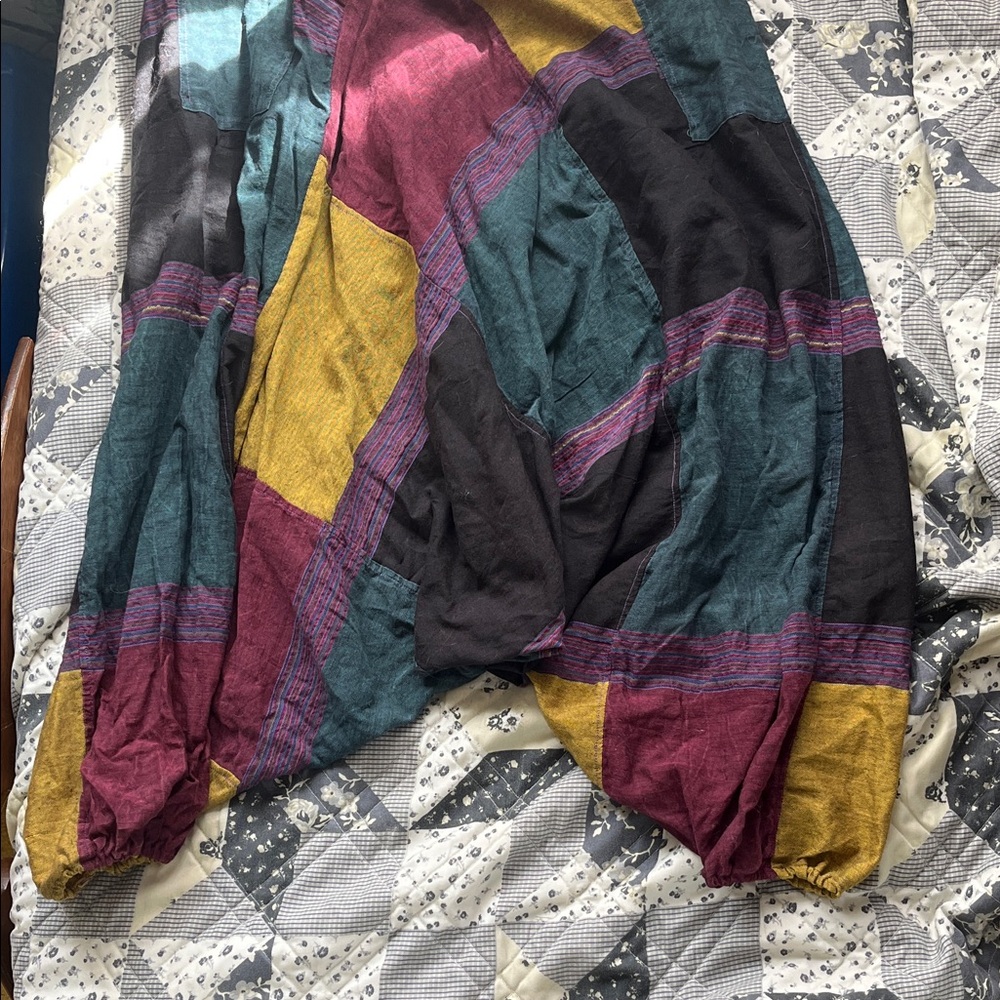 Patchwork Overalls With Adjustable Straps In Teal… - image 2